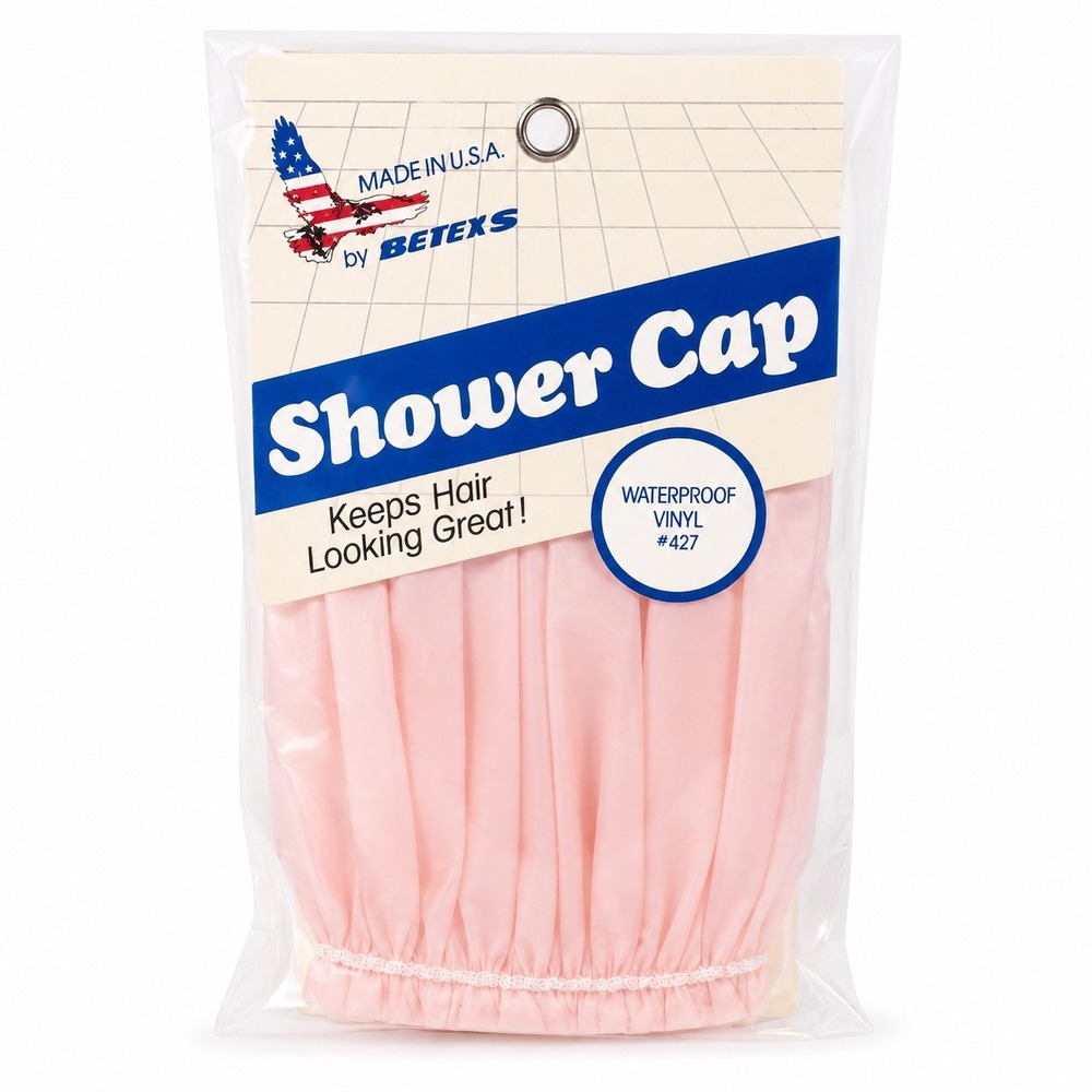 Vintage Siris One Size Shower Cap Pink Waterproof Vinyl Made in USA 427 New